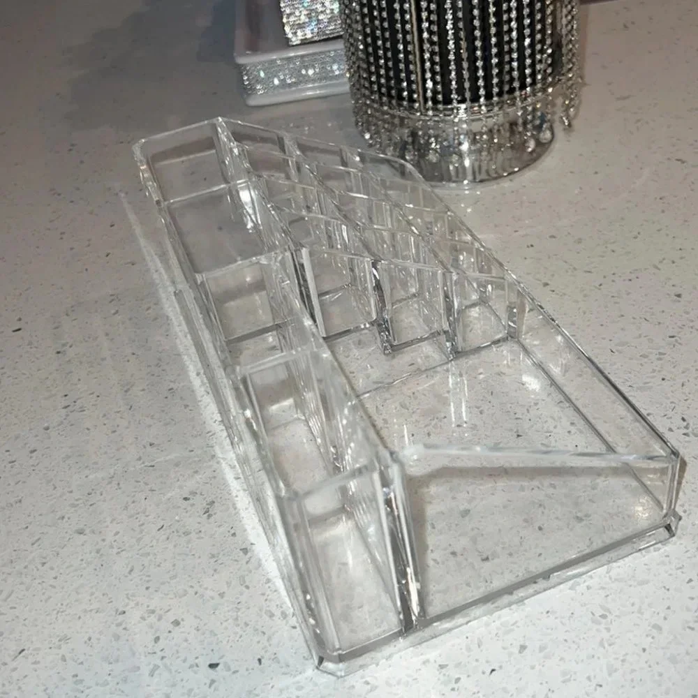 Makeup organizer acrylic clear hard cosmetic skincare organization desk tray